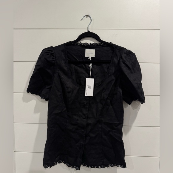 NWT Reformation black linen Annabella button up top - Picture 4 of 9